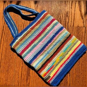 Handmade Crochet Striped Tote Bag | Vibrant Multi-Color Boho Handbag